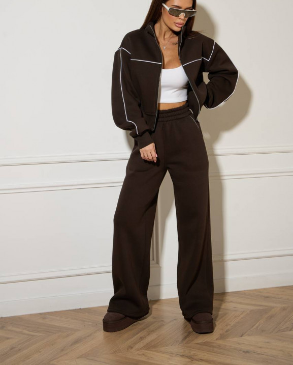 55/1 спортивний костюм на флісі з кантом котфта на блискавці зі штанами палацо